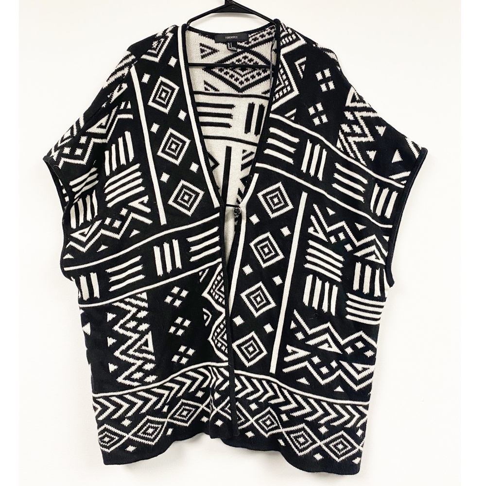 Black and White Aztec Sweater Poncho